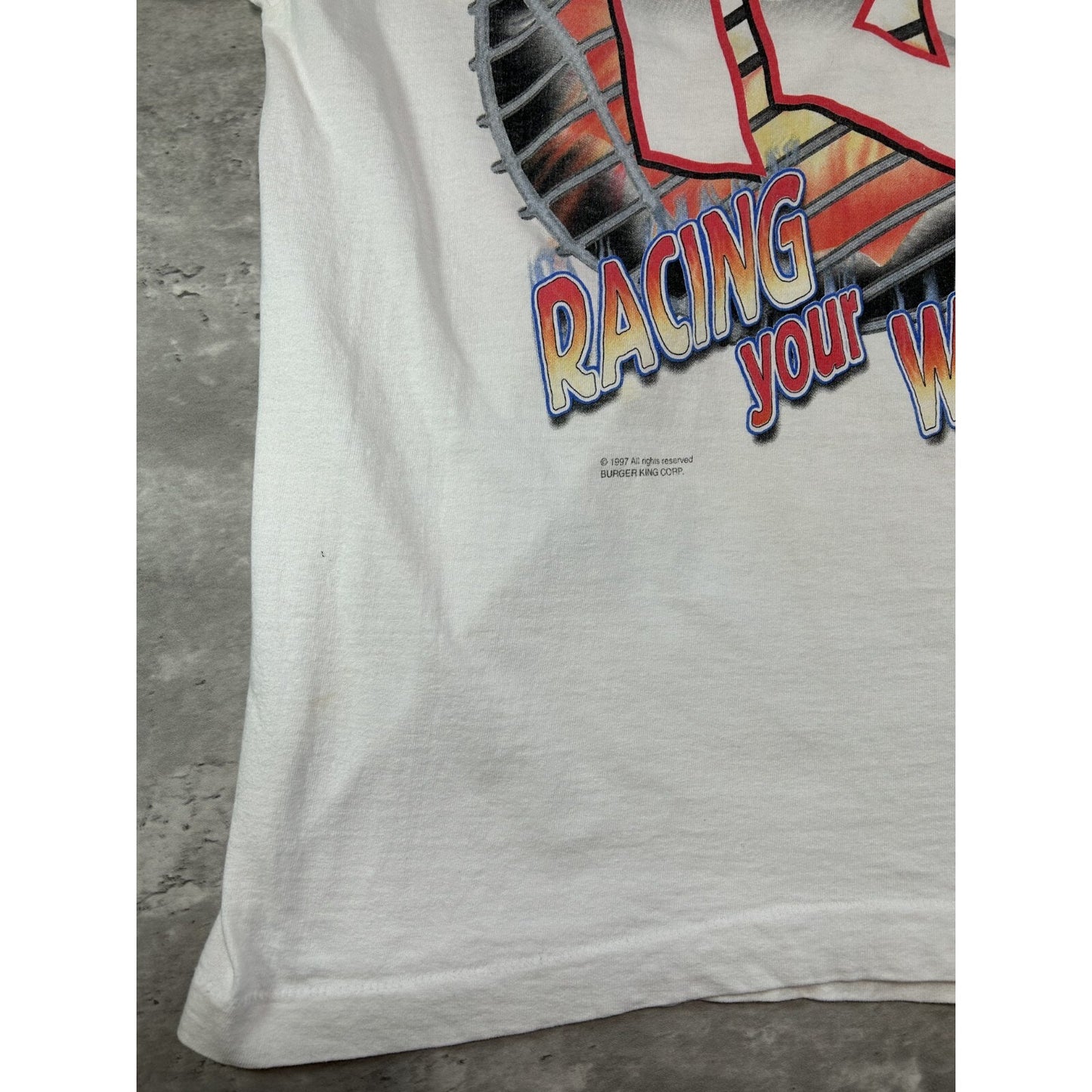 Vintage 1997 Steve Park #14 Nascar The Heat Is On Burger King T-Shirt Size Large