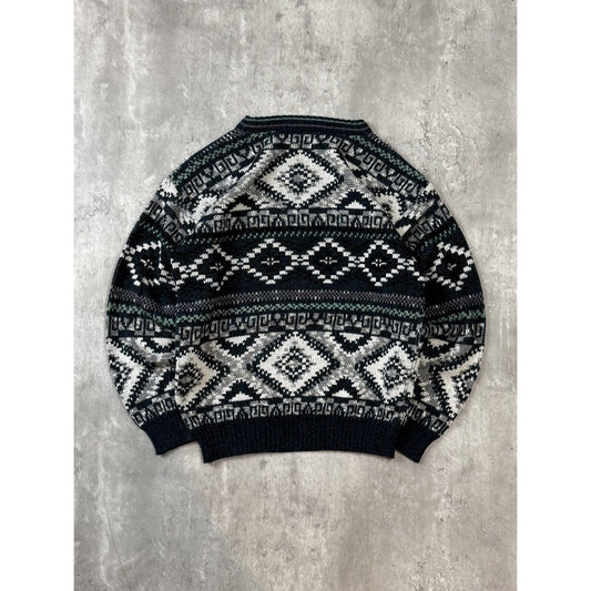 Vintage Michael Gerard Geometric Stripe Print Knit Sweater Size Medium