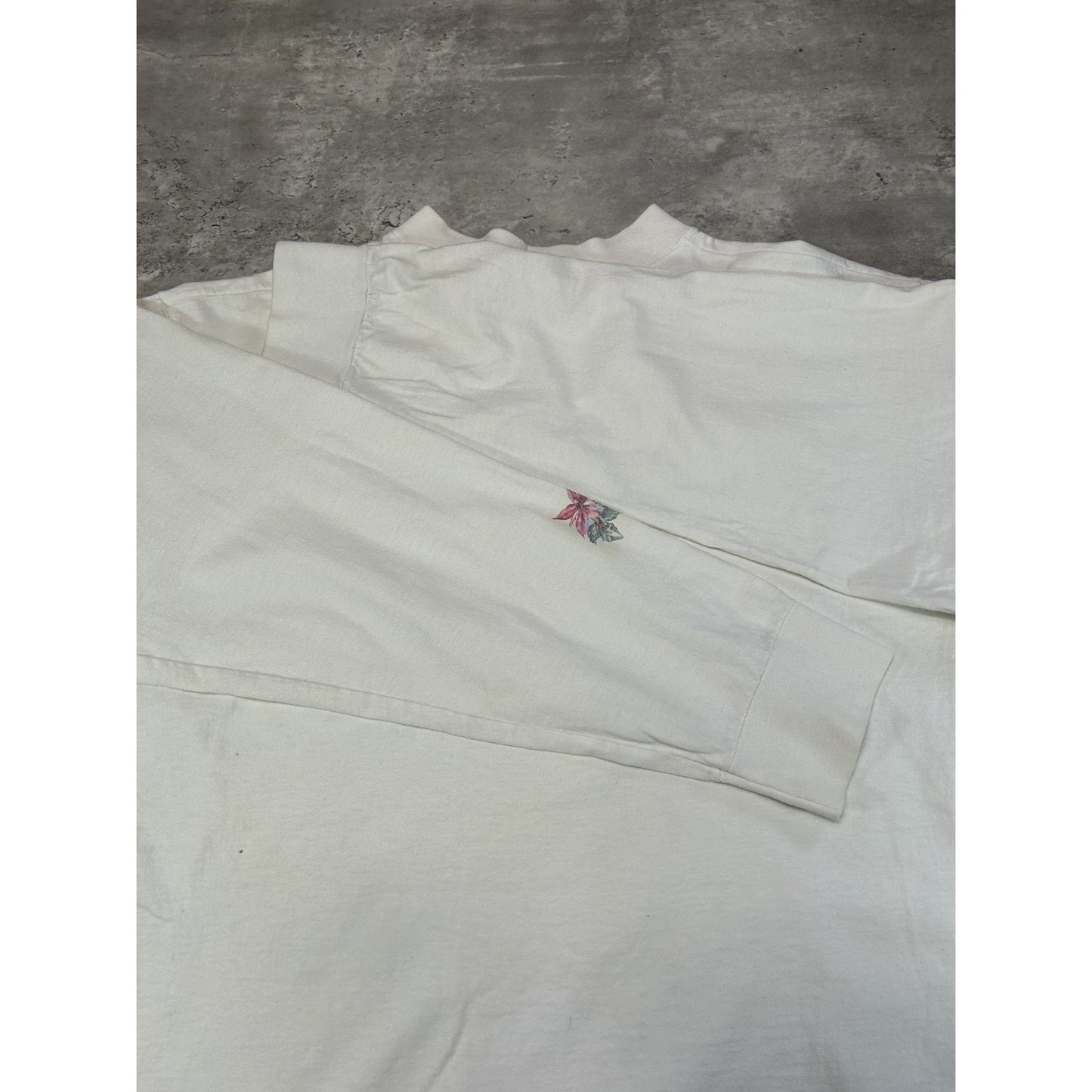 Vintage 90s Poinsettia Flower Nature Graphic Long Sleeve T-Shirt Size Large