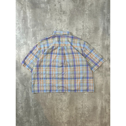 Vintage Saddlebred Plaid Short Sleeve Reworked Cropped Button Up Shirt Size XL