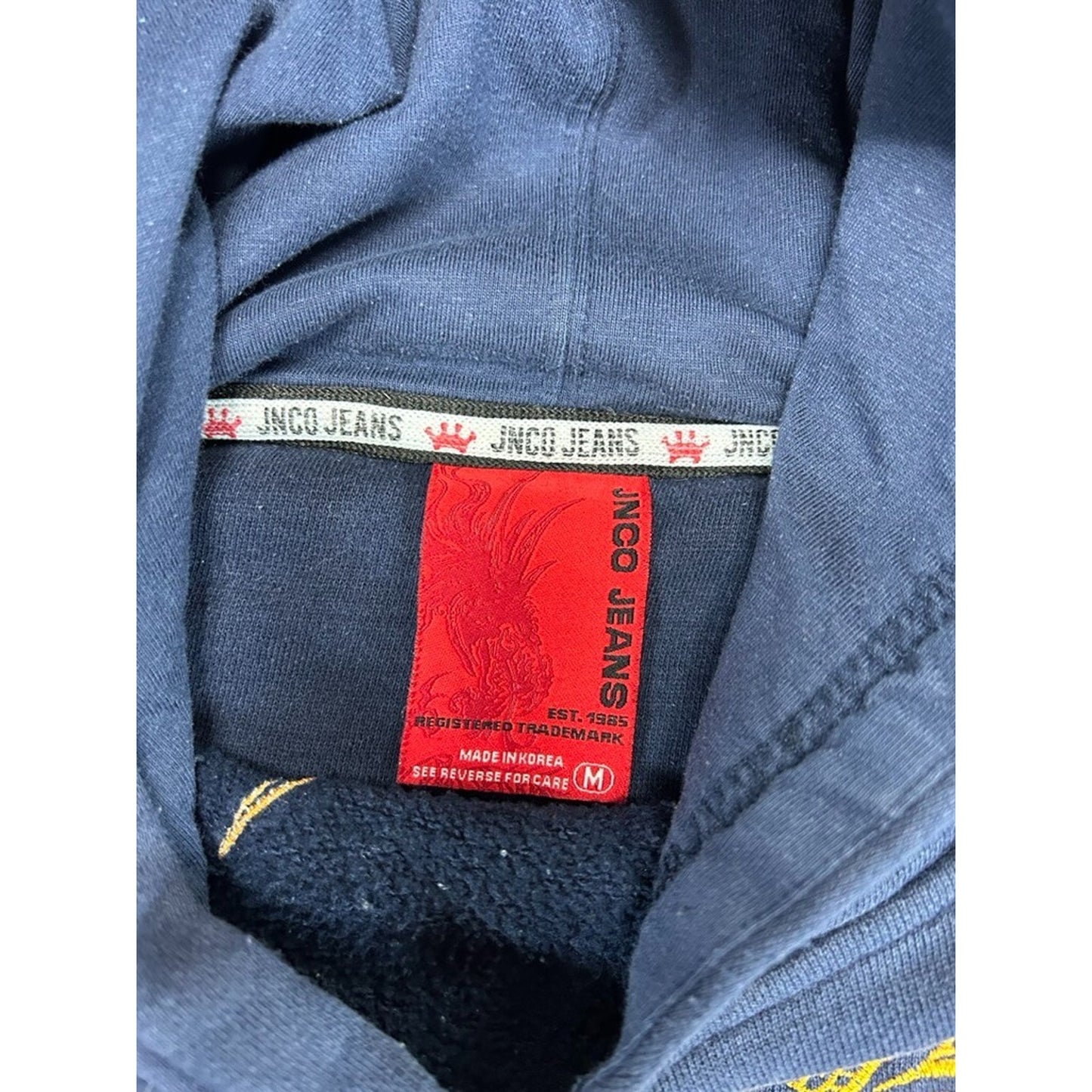 Vintage Y2K JNCO Embroidered Spellout Pullover Hooded Sweatshirt Size Medium