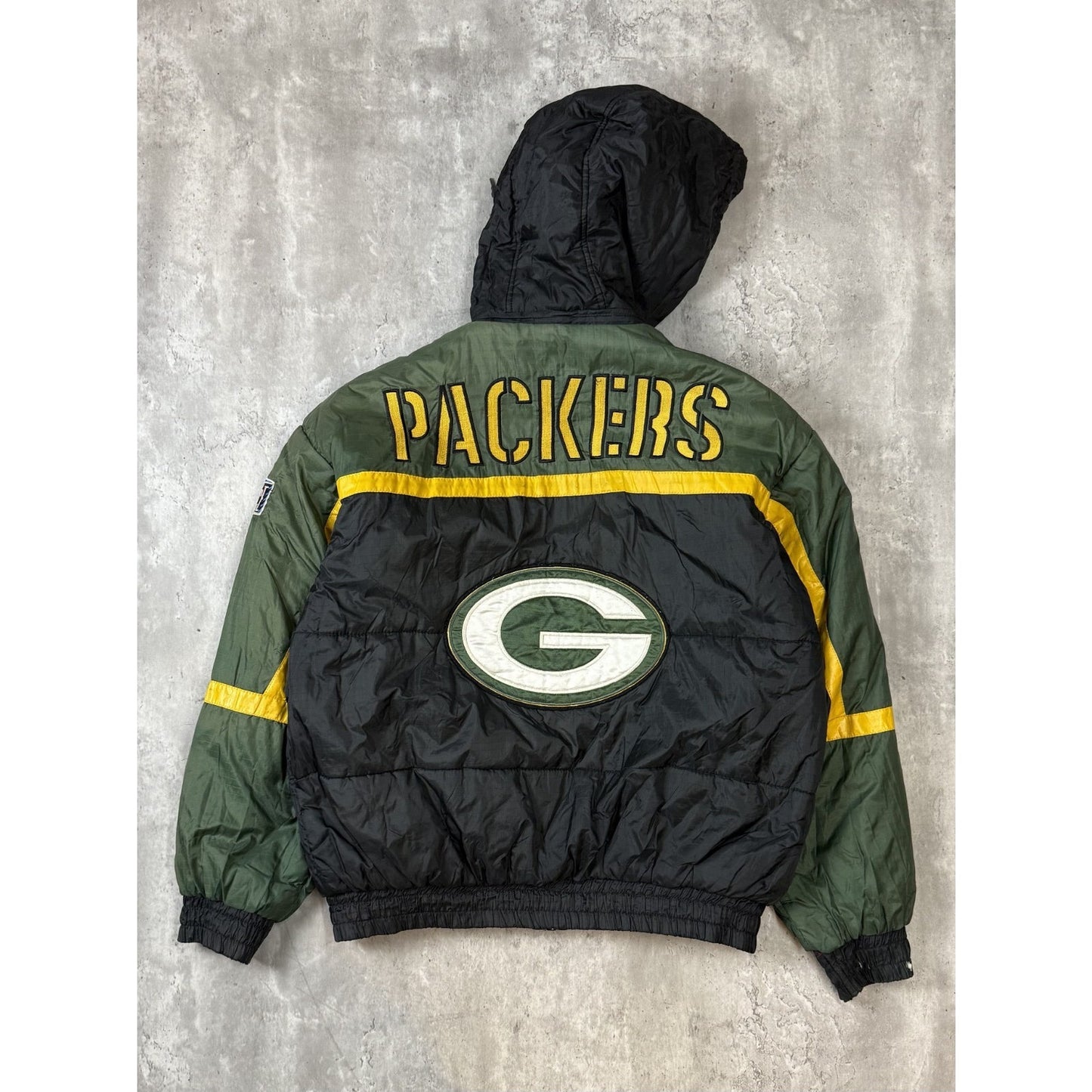Vintage 90s Green Bay Packers NFL Insulated Full Zip Hooded Jacket Size Large