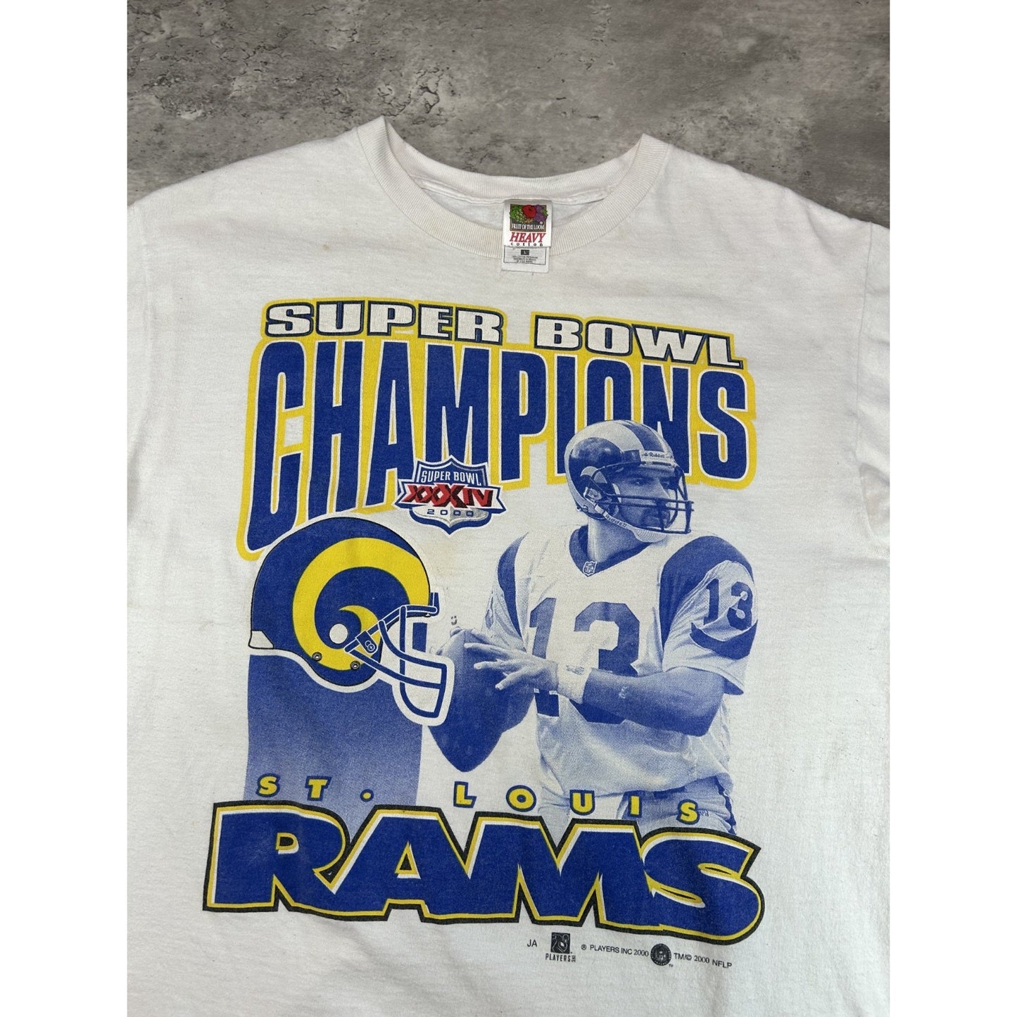 Vintage 2000 St Louis Rams NFL Super Bowl Champs T-Shirt Size Large White
