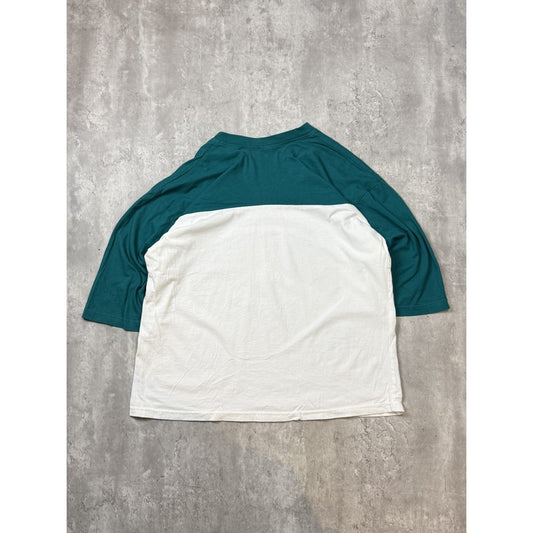 Vintage 1996 Miami Dolphins NFL Jersey Style Spellout 3/4 Sleeve T-Shirt Size XL