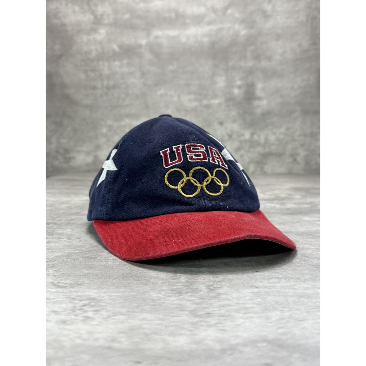 Vintage 90s USA Olympics Embroidered Star Logo Snapback Hat OSFA Blue