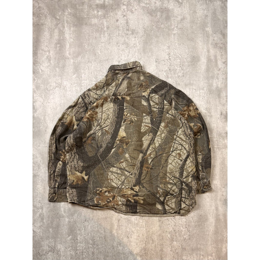 Vintage Duxbak Realtree Hardwoods Camo Long Sleeve Hunting Button Up Shirt XL
