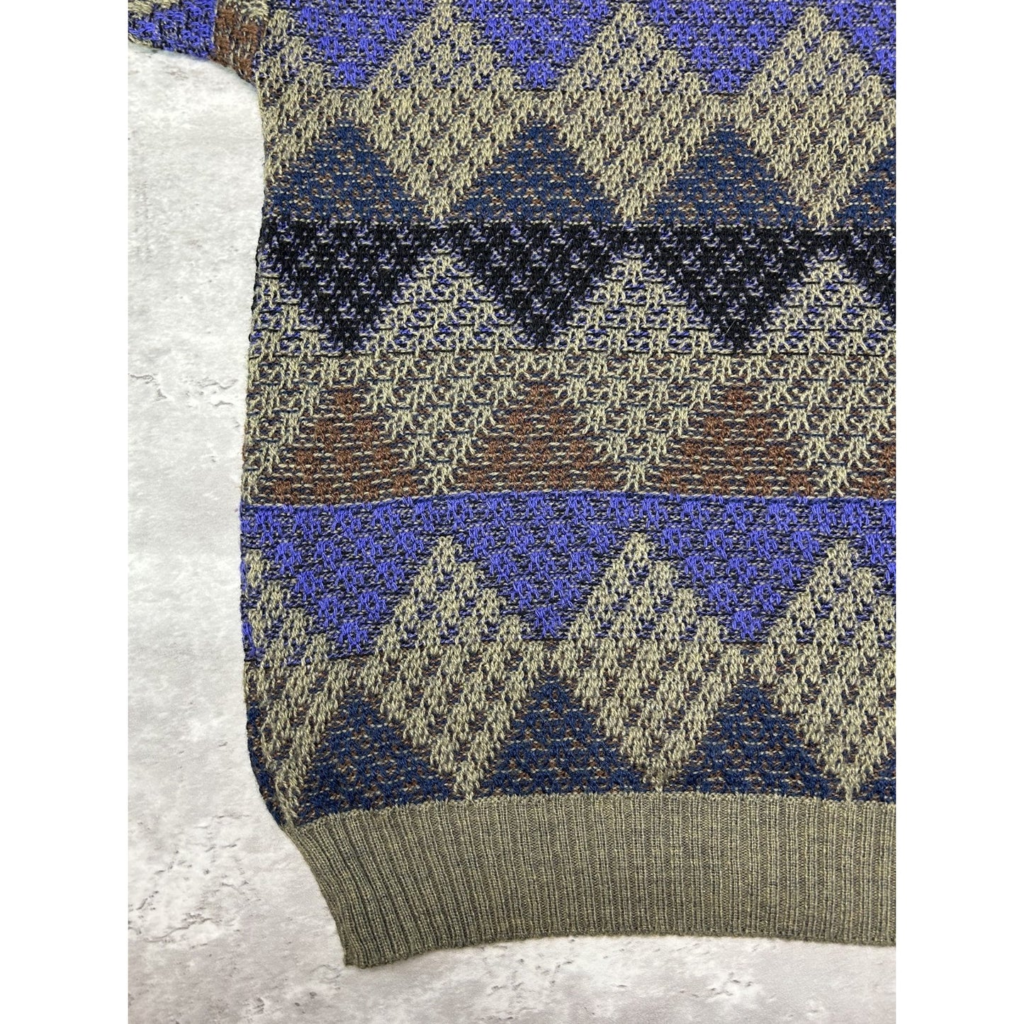 Vintage 90s Progetto Diamond Print Pullover Ribbed Knit Sweater Size Large
