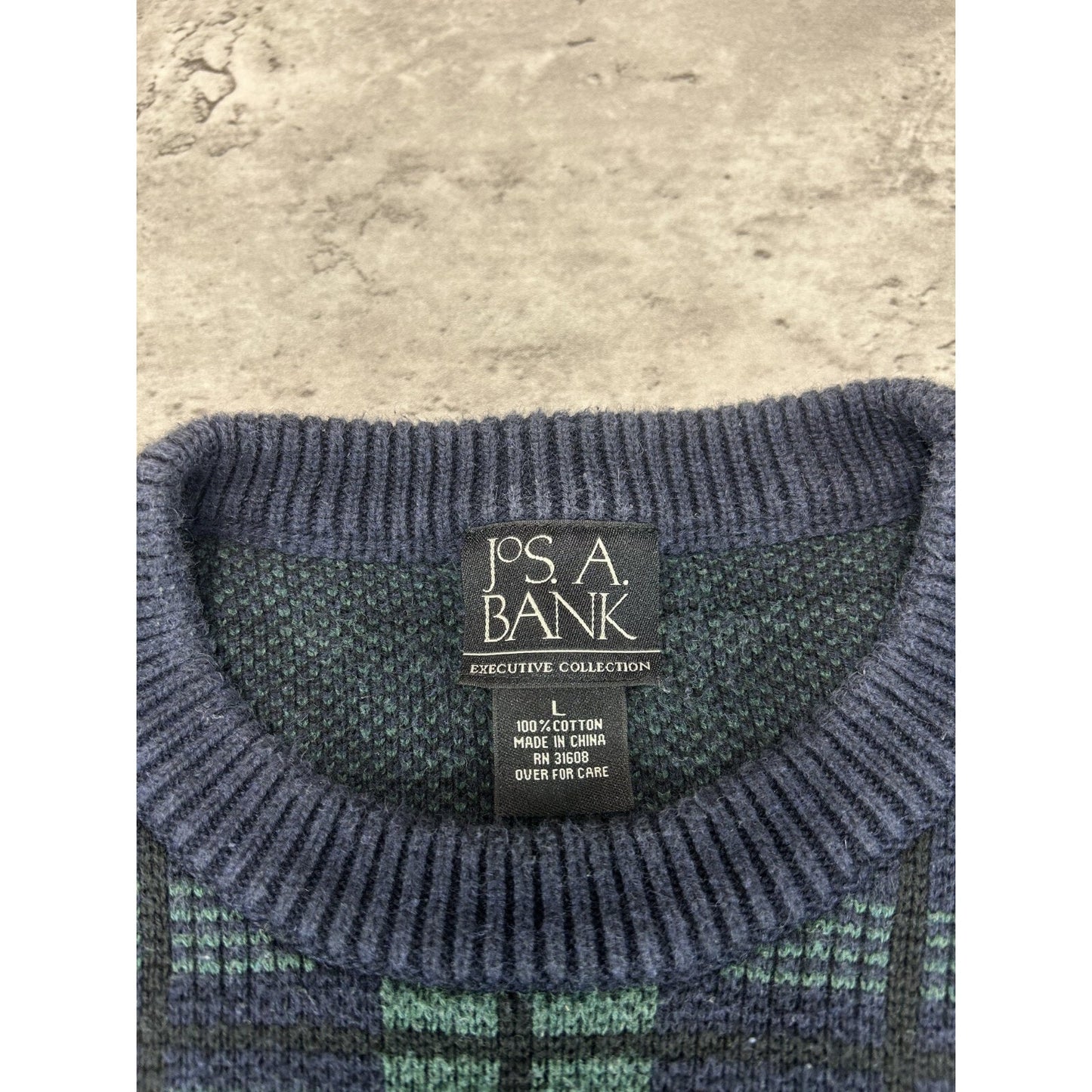 Vintage 90s Jos. A. Bank Plaid Print Pullover Ribbed Knit Sweater Size Large