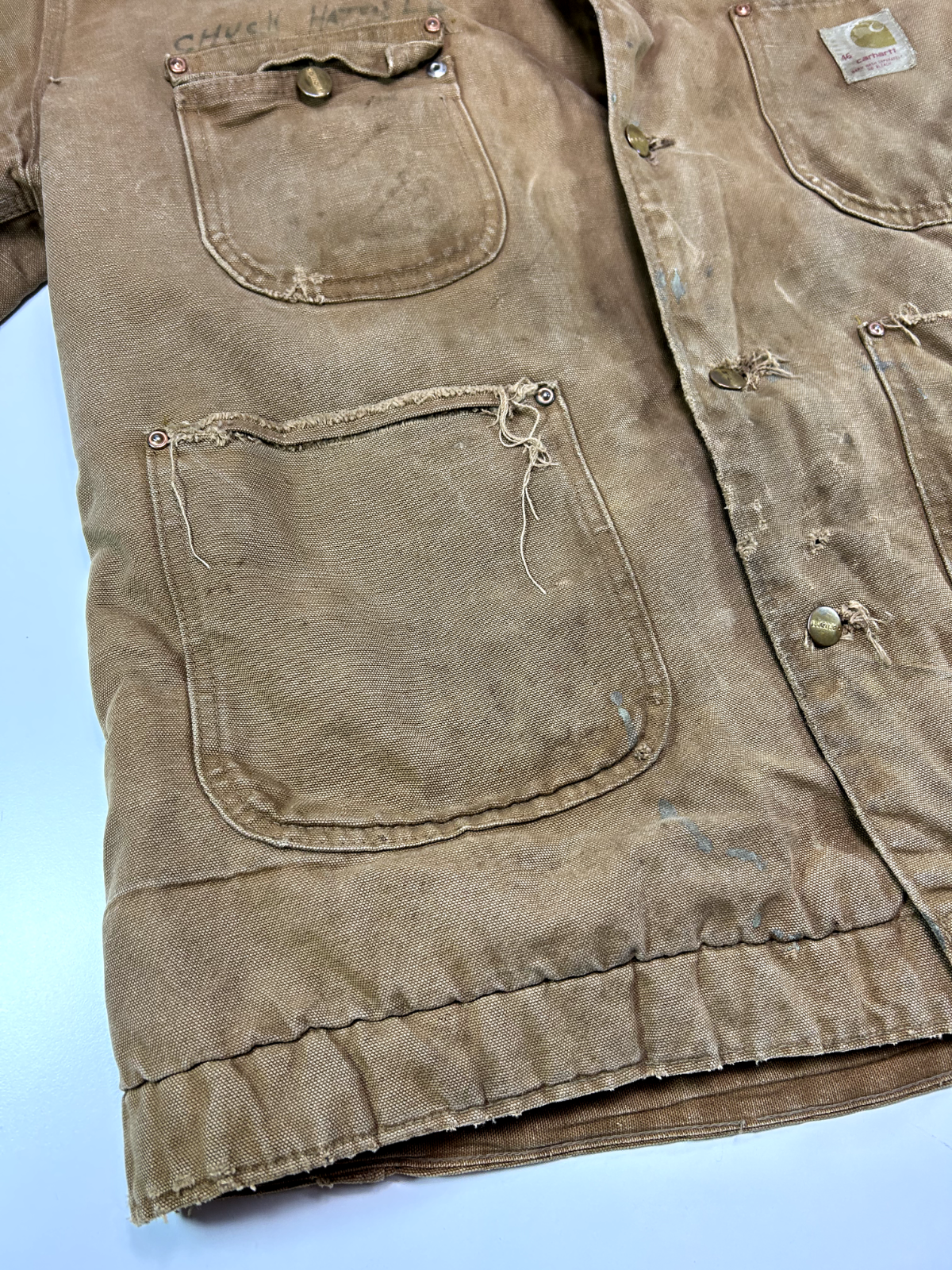 Vintage 70s Carhartt Blanket Lined Canvas Workwear Chore Jacket Size XL Beige