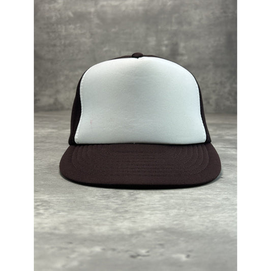 Vintage 80s/90s Classic Blank Foam Two Tone Snapback Hat OSFA White/Brown