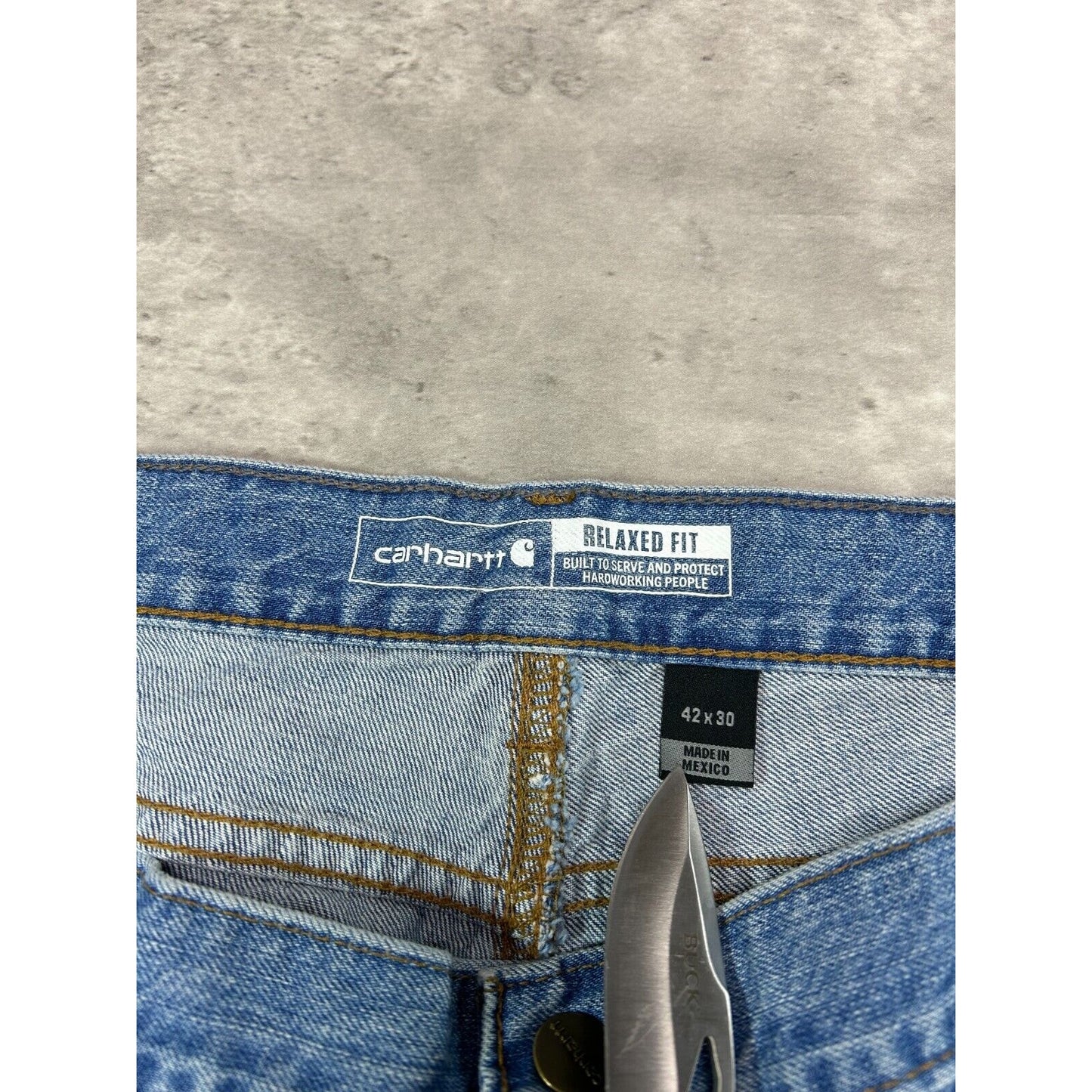 Carhartt Relaxed Fit Medium Wash Denim Workwear Pants Size 42 Blue