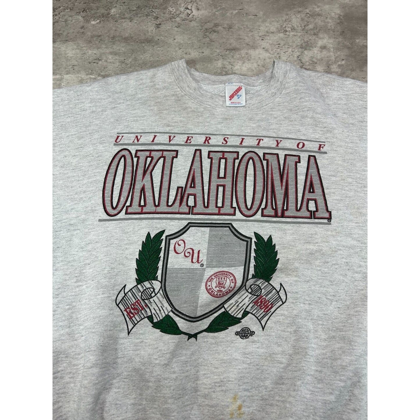 Vintage 90s Oklahoma Sooners NCAA Collegiate Crest Sweatshirt Size XL Gray