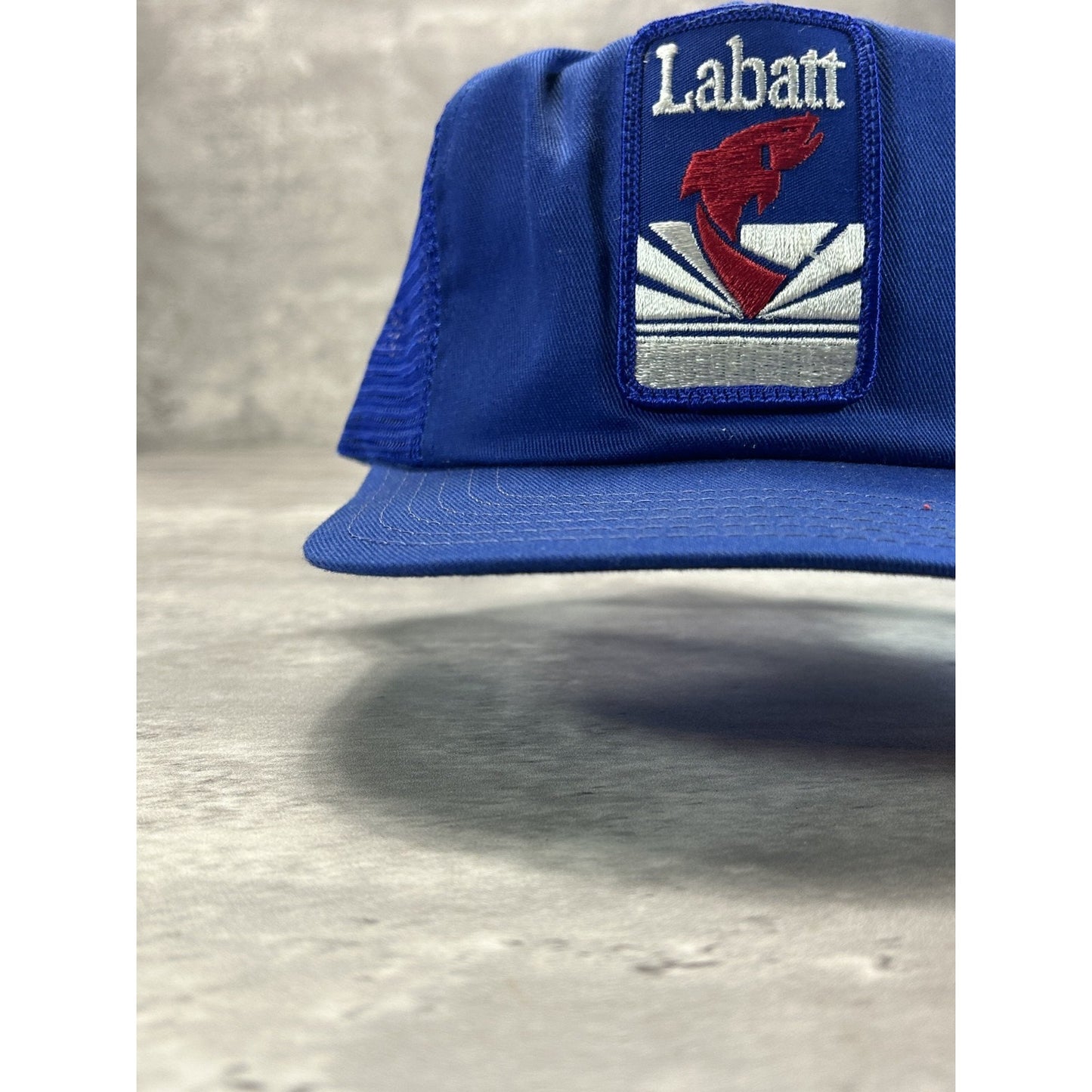 Vintage 80s/90s Labatt Fishing Embroidered Patch Snapback Hat OSFA Blue