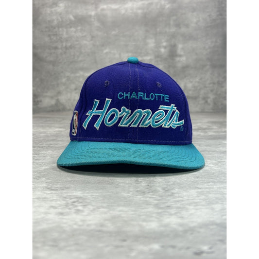 Vintage 90s Charlotte Hornets NBA Sports Specialties Script Fitted Hat 6 3/4