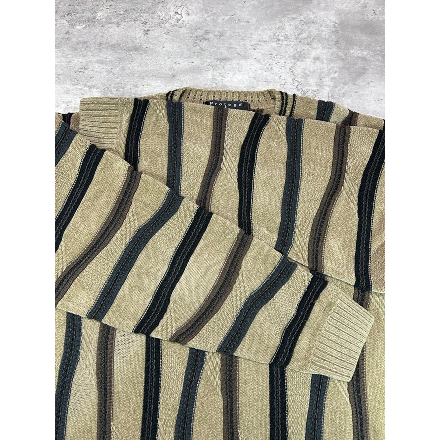 Vintage Protege Abstract Striped Earth Tones Pullover Ribbed Sweater Size Large