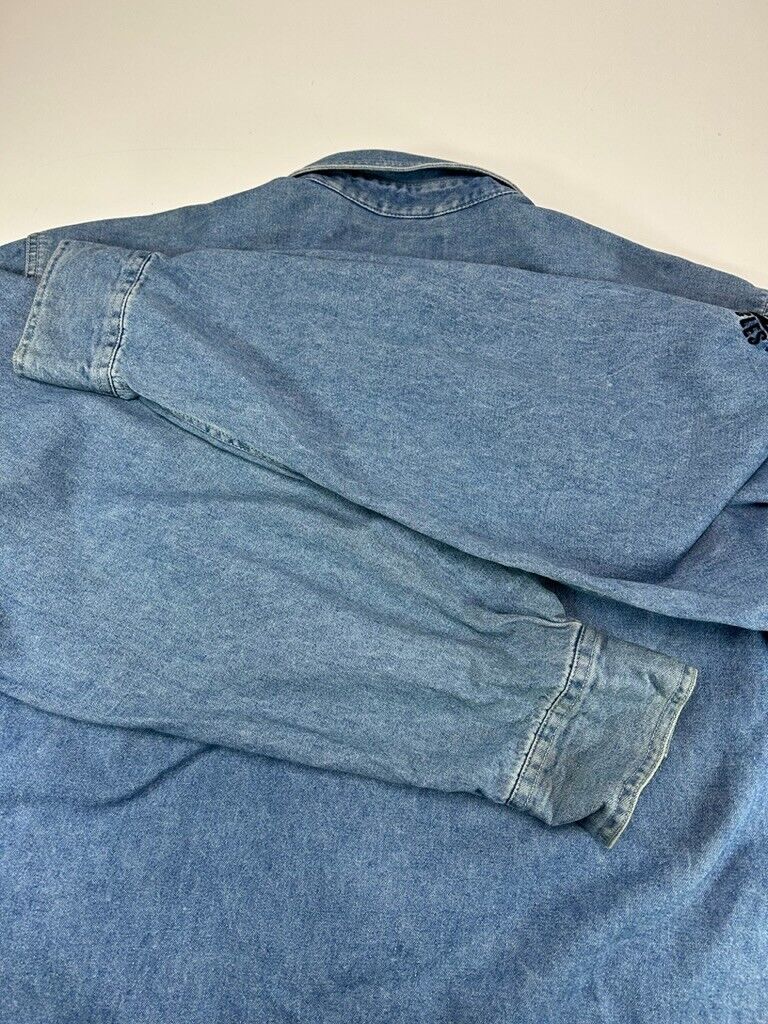 Harley Davidson Embroidered Denim Long Sleeve Button Up Shirt Size XLT Blue