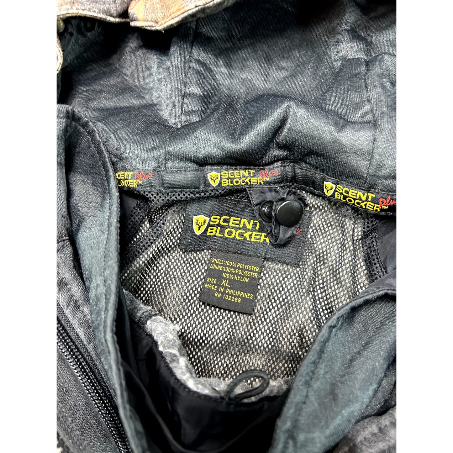 Vintage Scent Blocker Mossy Oak Breakup Camo Hooded Full Zip Jacket Size XL