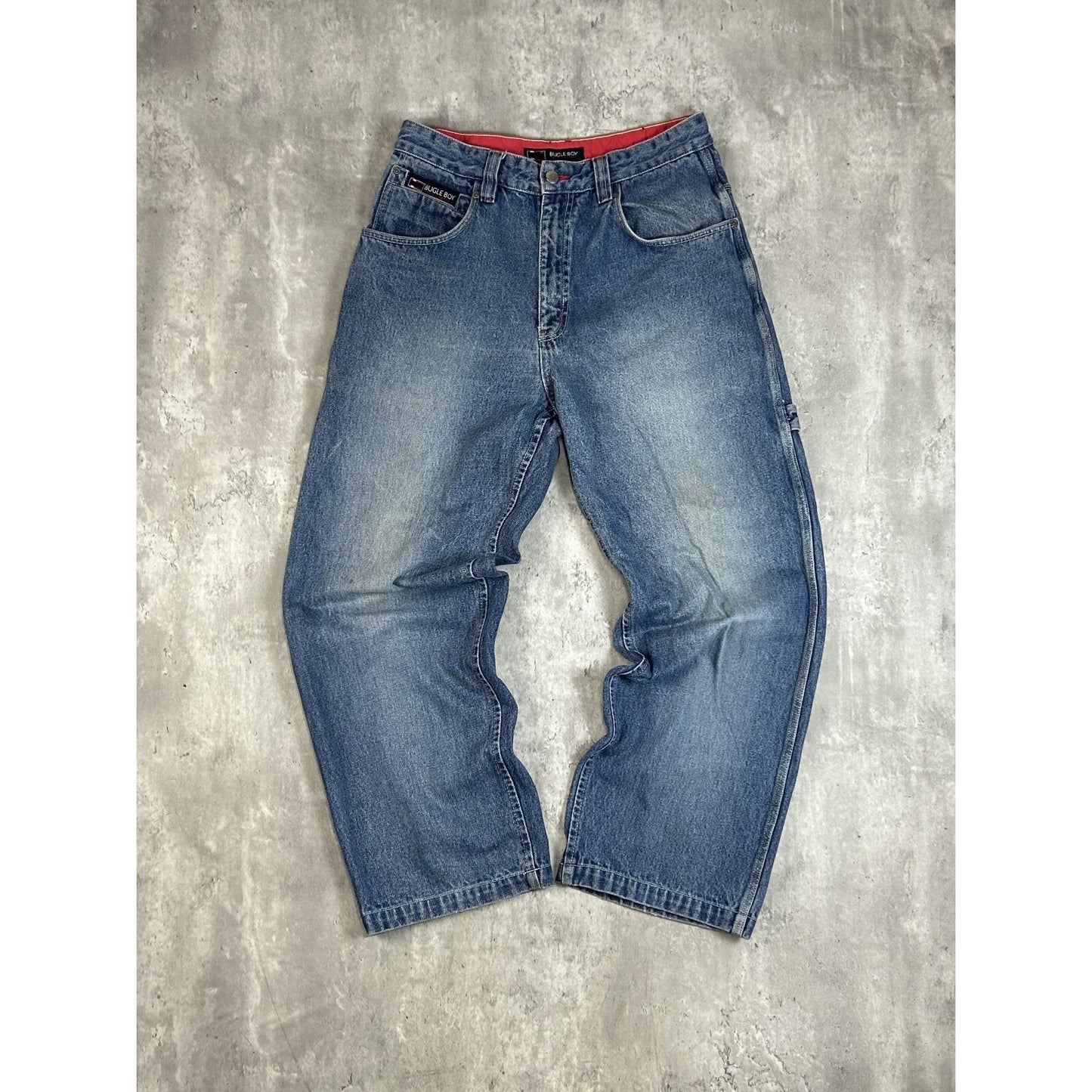 Vintage Y2K Bugle Boys Baggy Fit Medium Wash Denim Carpenter Pants Size 32 Blue
