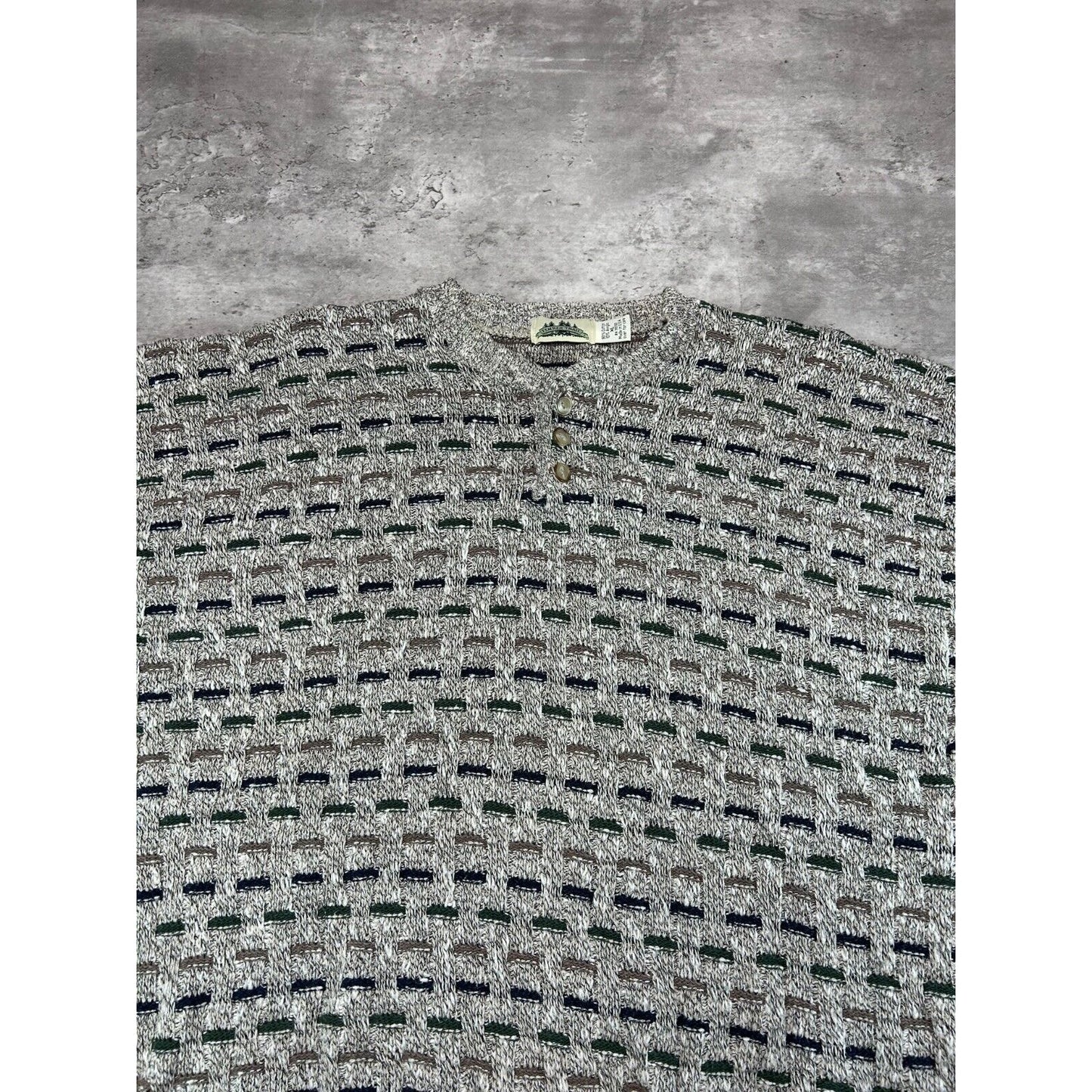 Vintage Timber Trail Abstract Print 1/4 Pull Over Ribbed Knit Sweater Size XL