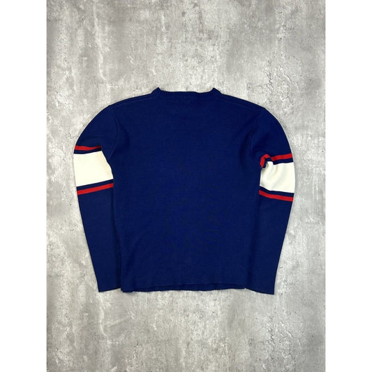 Vintage 90s KP Striped Crewneck Pullover Knit Sweater Size Medium Blue