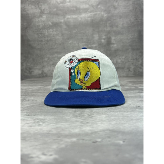 Vintage 90s Looney Tunes Tweety Bird Embroidered Cartoon Snapback Hat OSFA