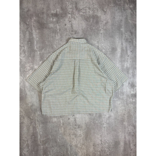 Vintage Arnold Palmer Plaid Short Sleeve Cropped Button Up Shirt Size XL Beige