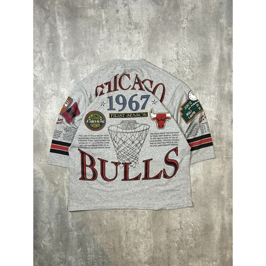 Vintage 90s Chicago Bulls NBA Graphic All Over Print 3/4 Sleeve T-Shirt Size XL