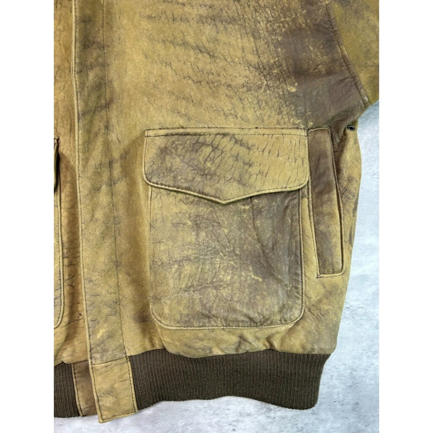 Vintage 90s Mirage Full Zip Distressed Leather Bomber Jacket Size Medium