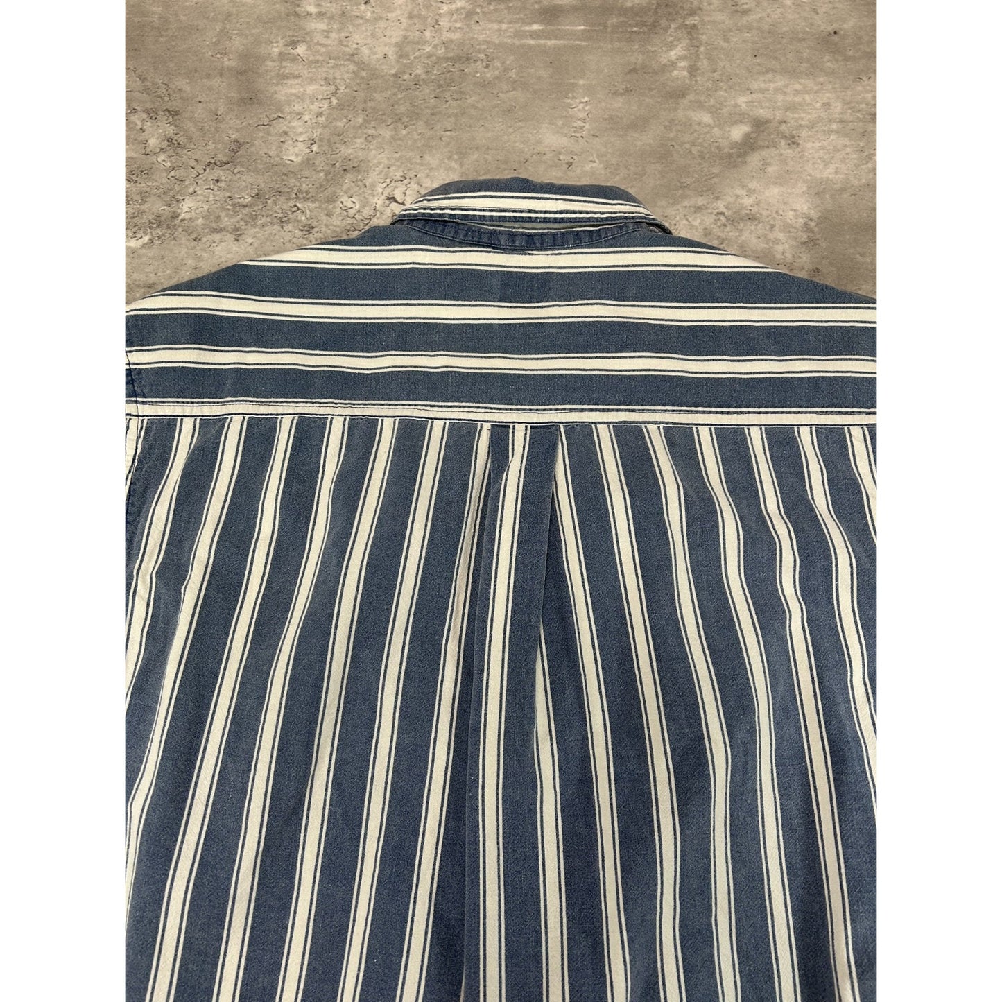 Vintage FYI Private Stock Striped Short Sleeve Cropped Button Up Shirt Sz Large