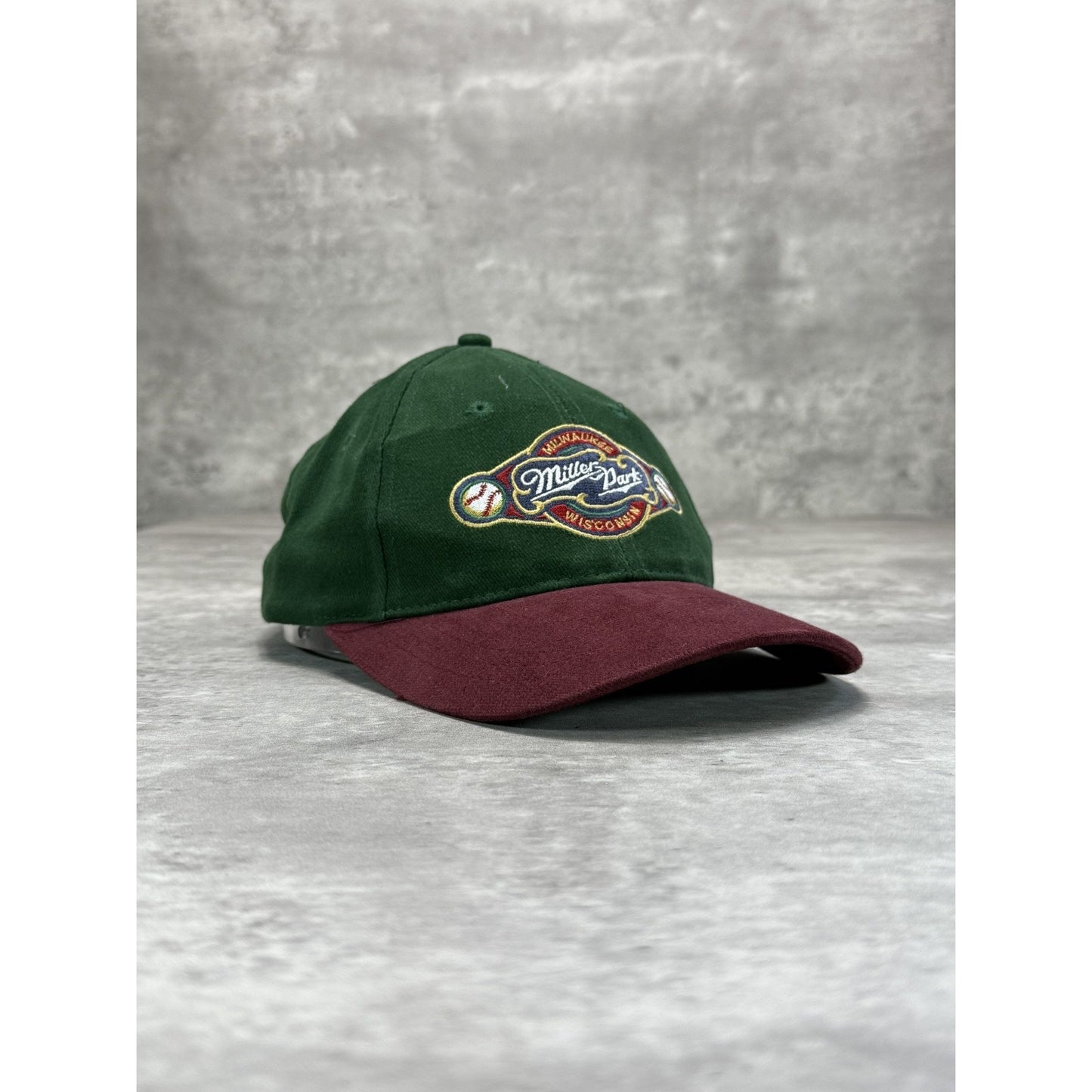 Vintage 90s MIller Park Embroidered Logo Baseball Strapback Hat OSFA Green