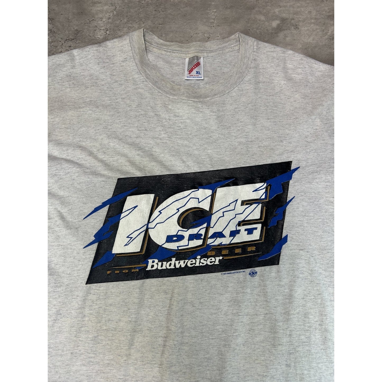 Vintage 1995 Budweiser Ice Draft Graphic Spellout Beer Promo T-Shirt Size XL