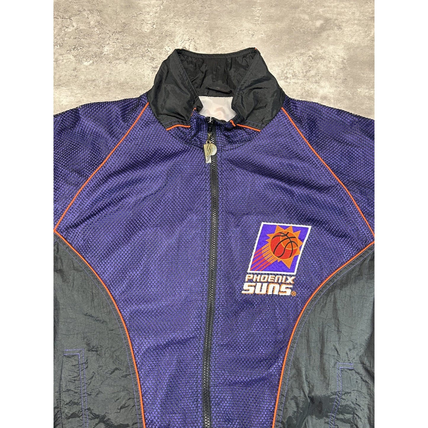 Vintage 90s Phoenix Suns NBA Embroidered Logo Mesh Windbreaker Jacket Size Large