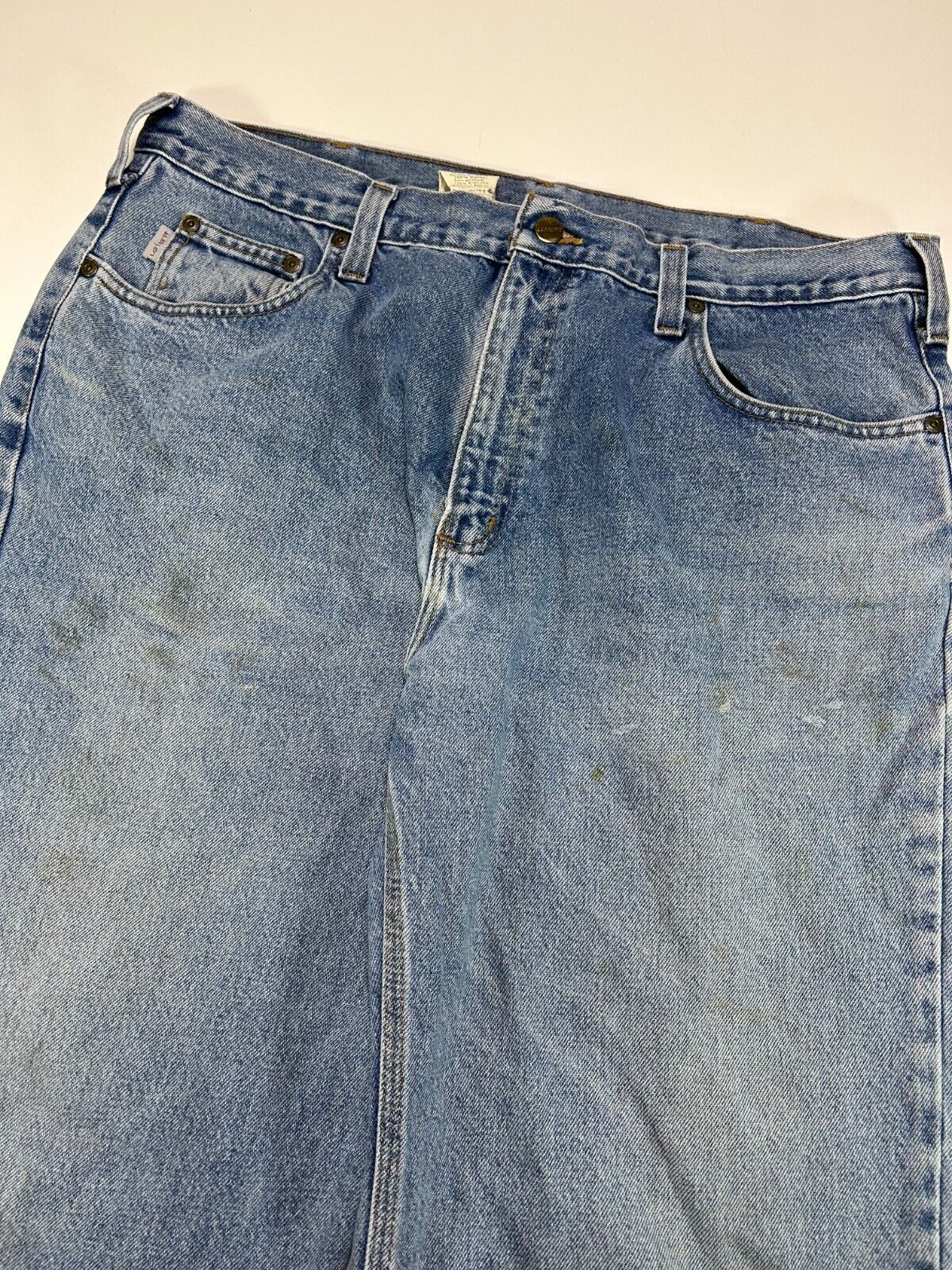 Vintage Carhartt Relaxed Fit Light Wash Denim Workwear Pants Size 39W