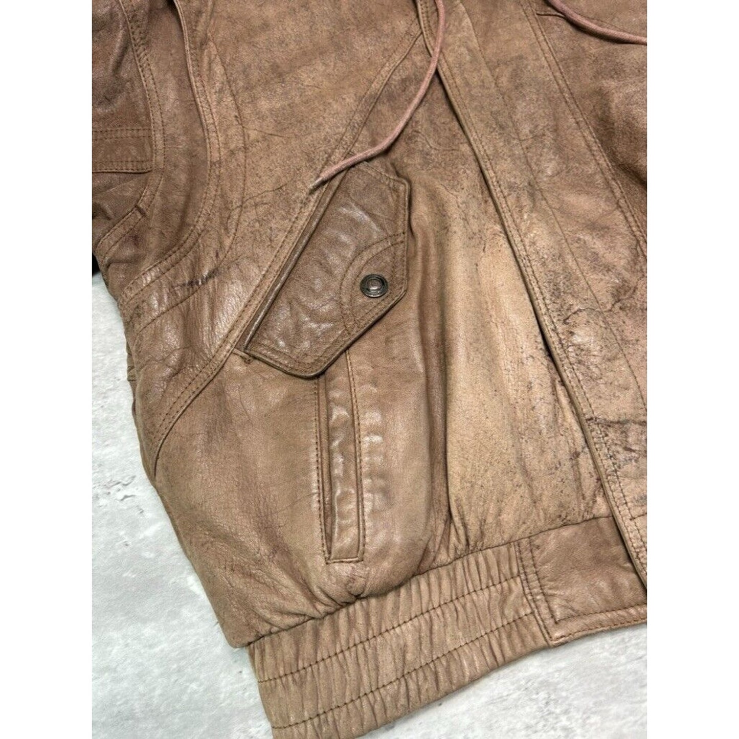 Vintage Adventure Bound Thinsulate Multi Pocket Leather Bomber Jacket Size Large Brown