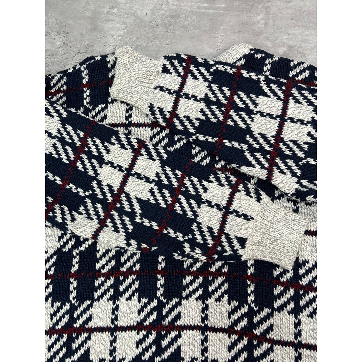 Vintage 90s Authentic Issue Plaid Print Pullover Ribbed Knit Sweater Size Large