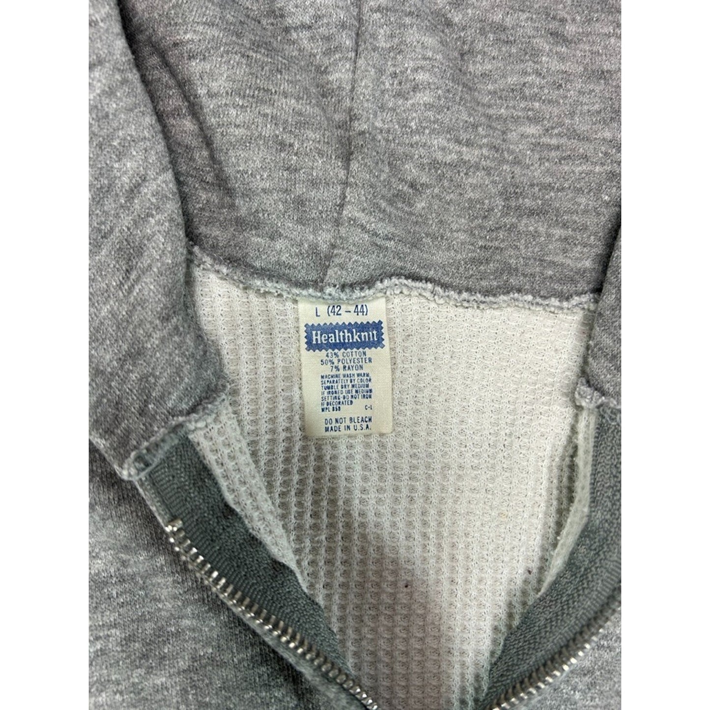 Vintage 1970s/80s Healthknit Thermal Lined Full Zip Hooded Sweatshirt Size Large