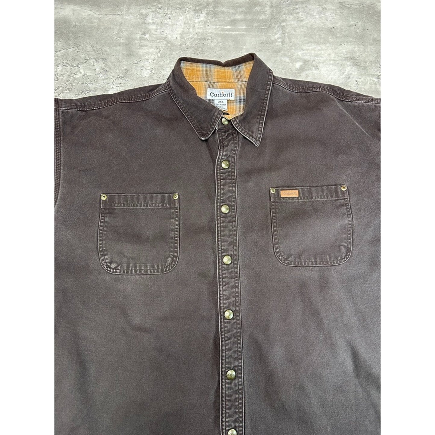 Vintage Carhartt Plaid Lined Canvas Workwear Long Sleeve Button Up Shirt Size XXL