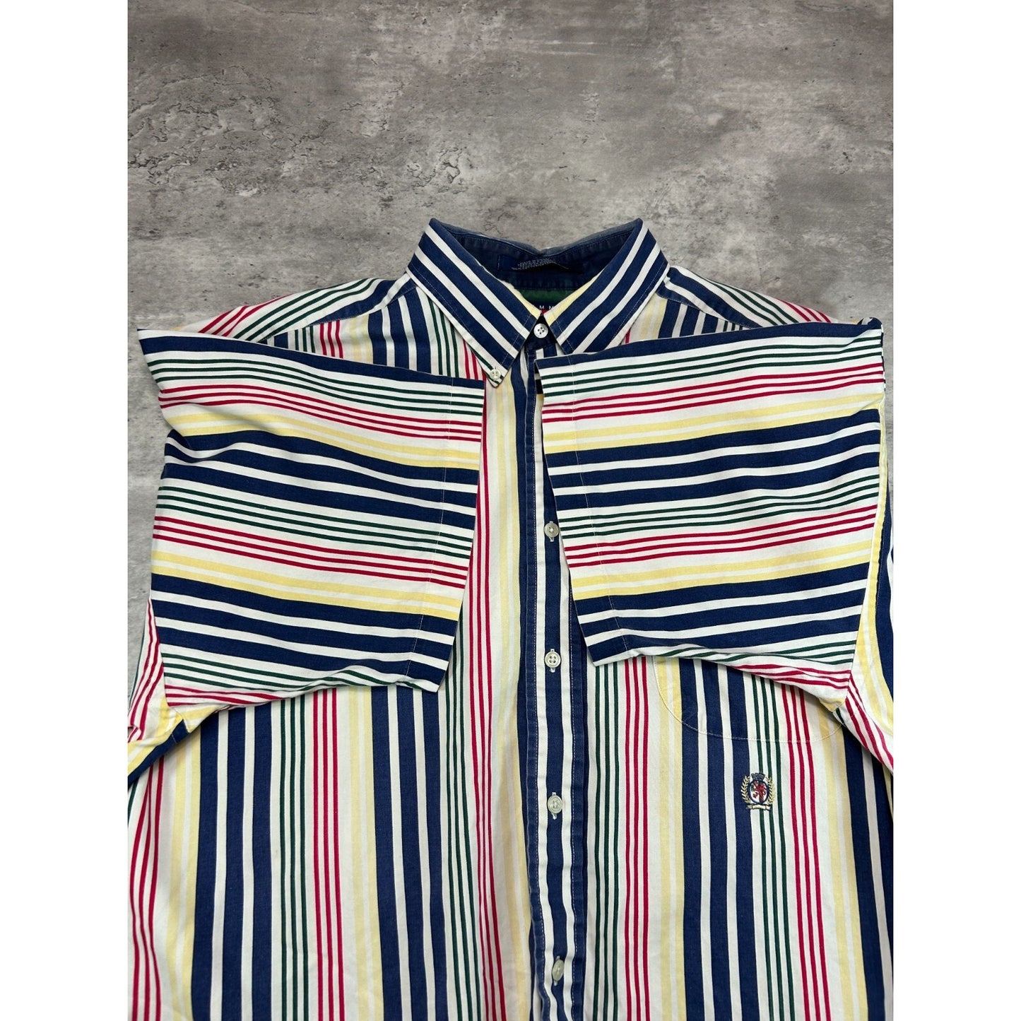 Vintage 90s Tommy Hilfiger Striped Cropped Button Up Shirt Size XL