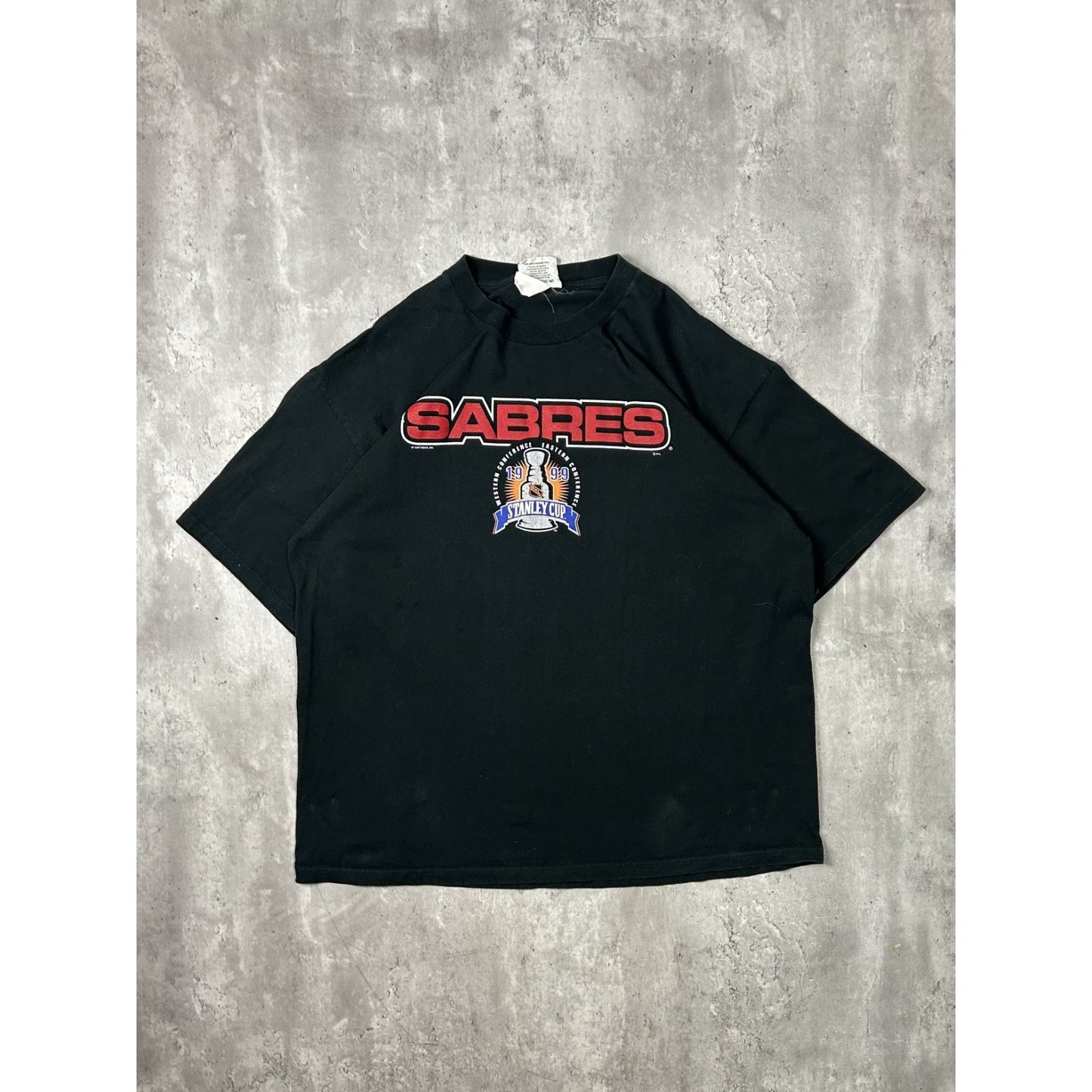 Vintage 1999 Buffalo Sabres NHL Stanley Cup Champs T-Shirt Size 2XL Black