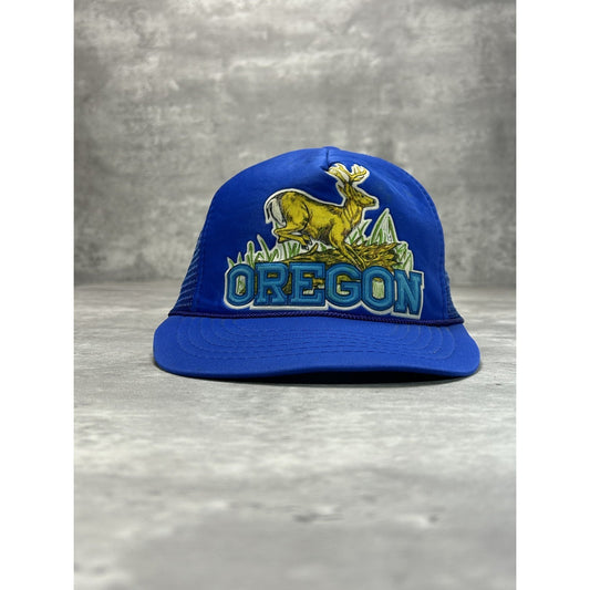 Vintage 80s Oregon Deer Graphic Nature Destination Trucker Snapback Hat OSFA