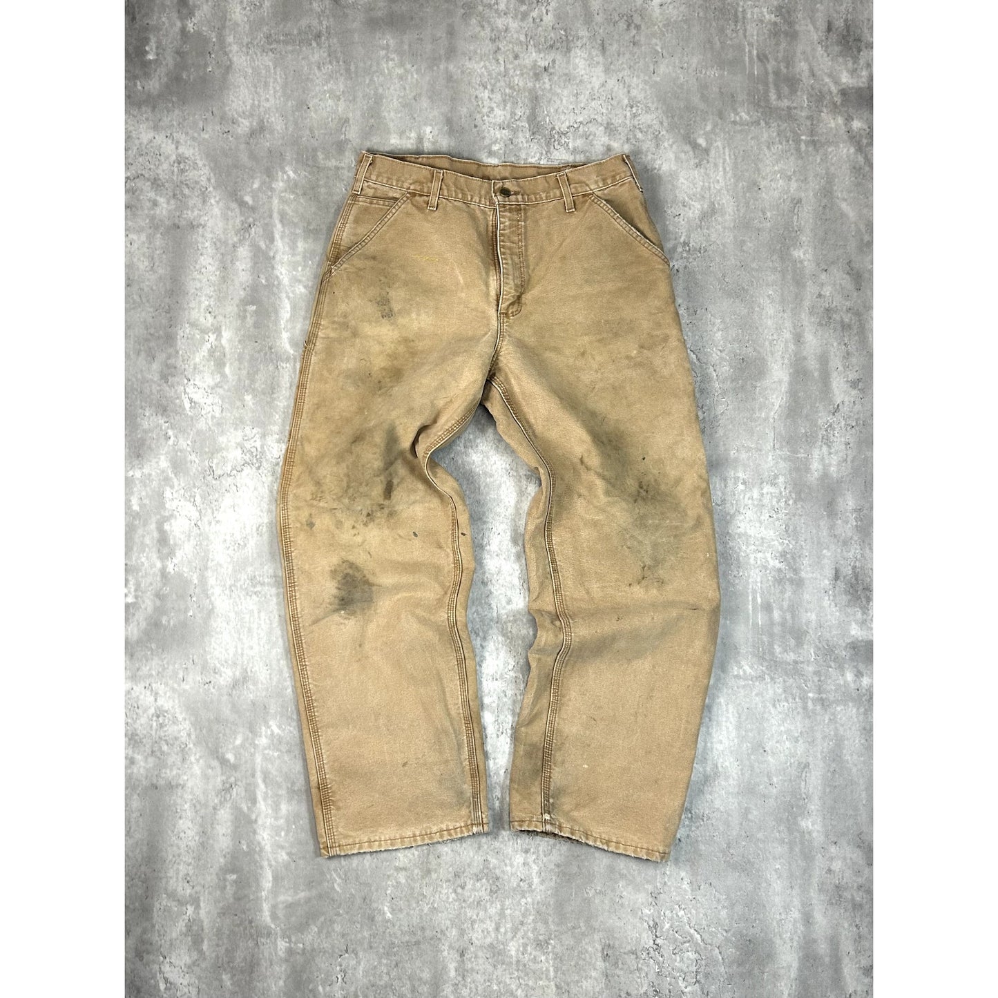 Vintage Carhartt Plaid Lined Dungaree Fit Canvas Workwear Carpenter Pants Size 33