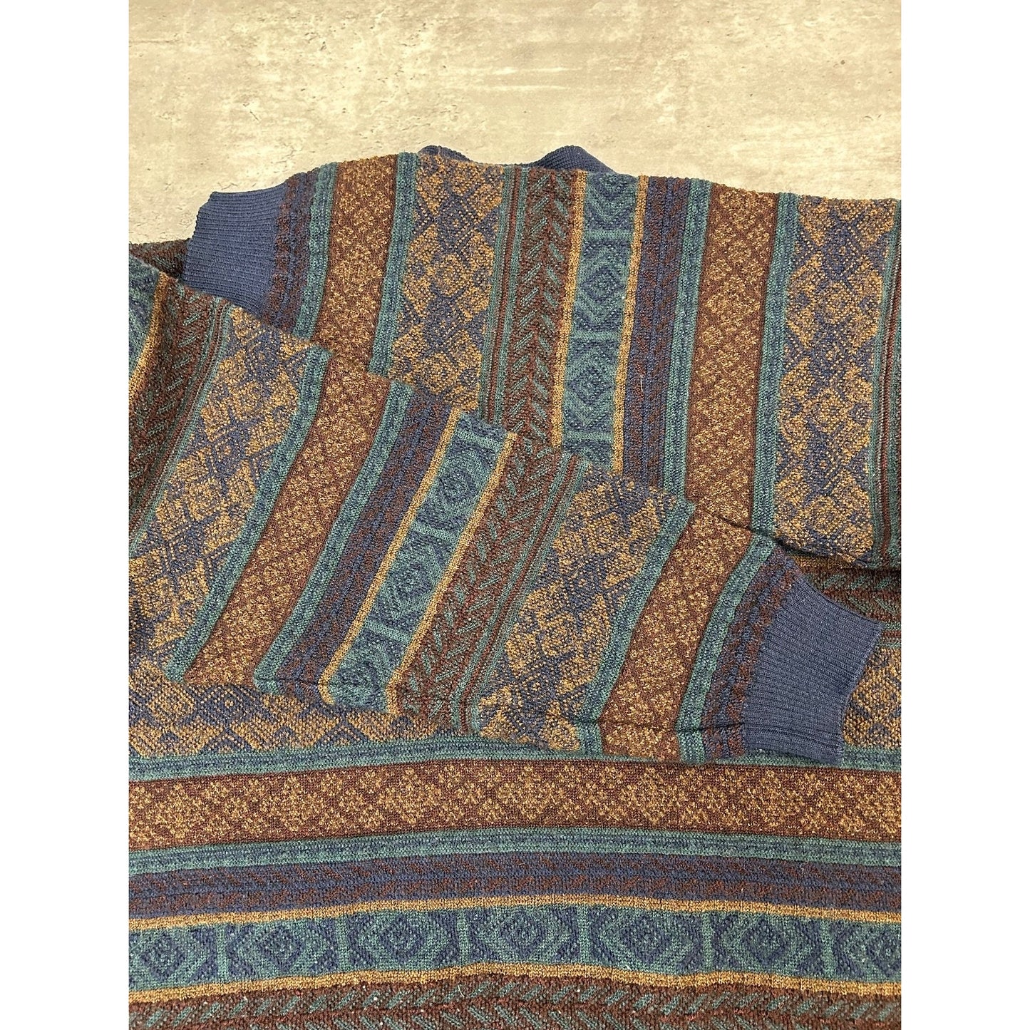 Vintage 90s Tosani Abstract Striped Knit Cardigan Sweater Size XL