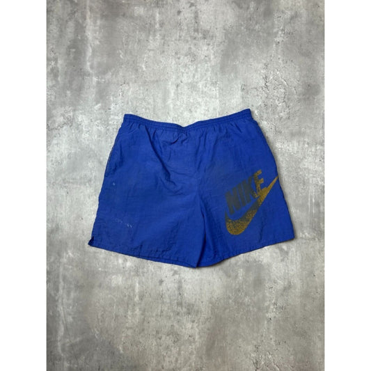 Vintage 80s/90s YOUTH Nike Embroidered Logo Nylon Shorts Size Large Blue