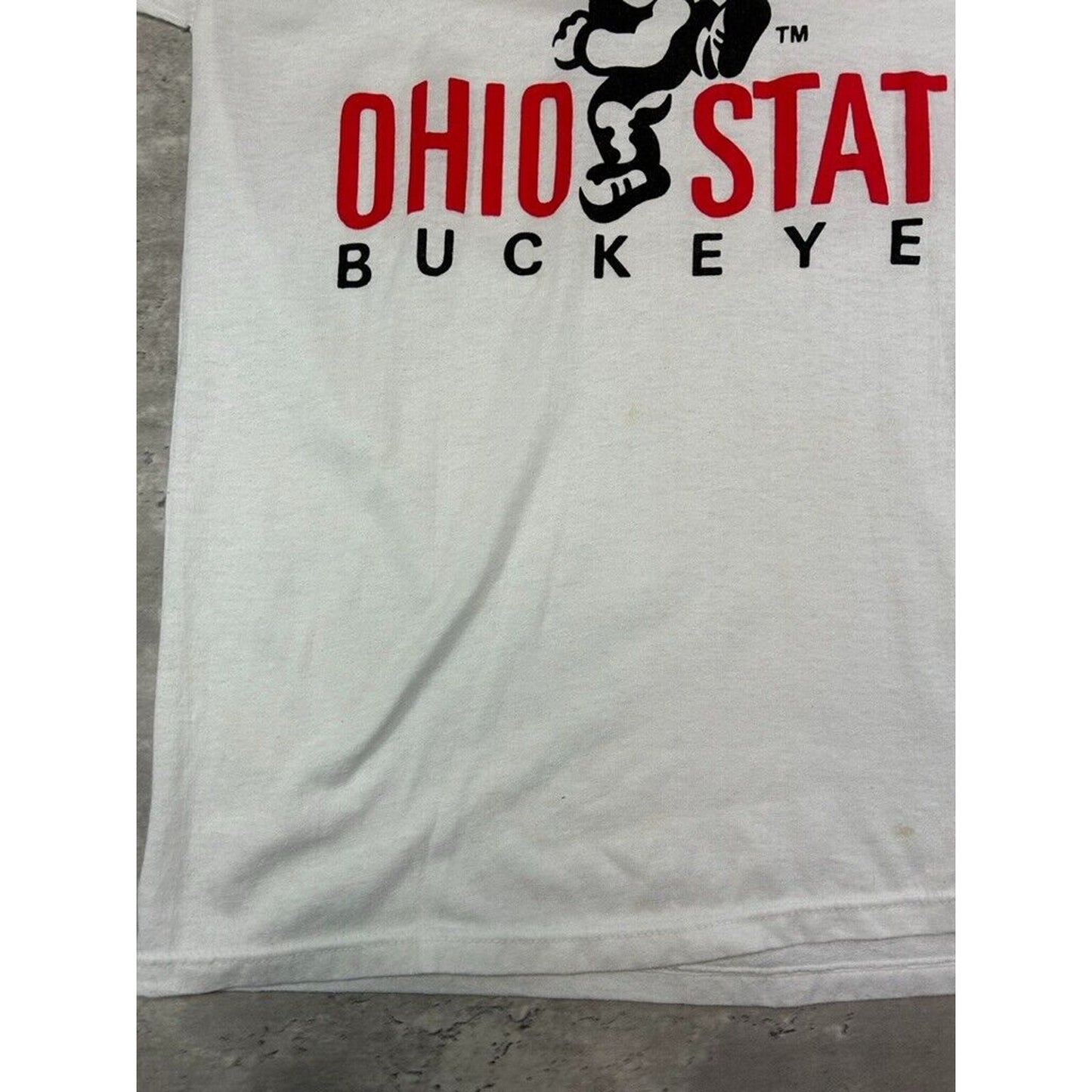 Vintage 1980s Ohio State Buckeyes NCAA Mascot Graphic Ringer T-Shirt Size Large