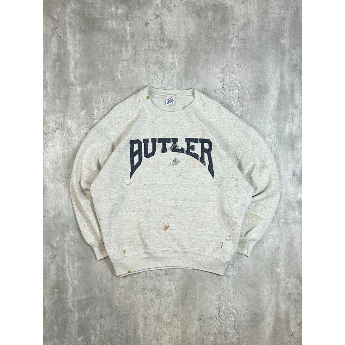 Vintage Butler University NCAA Collegiate Arc Spellout Pullover Sweatshirt Size XXL Gray