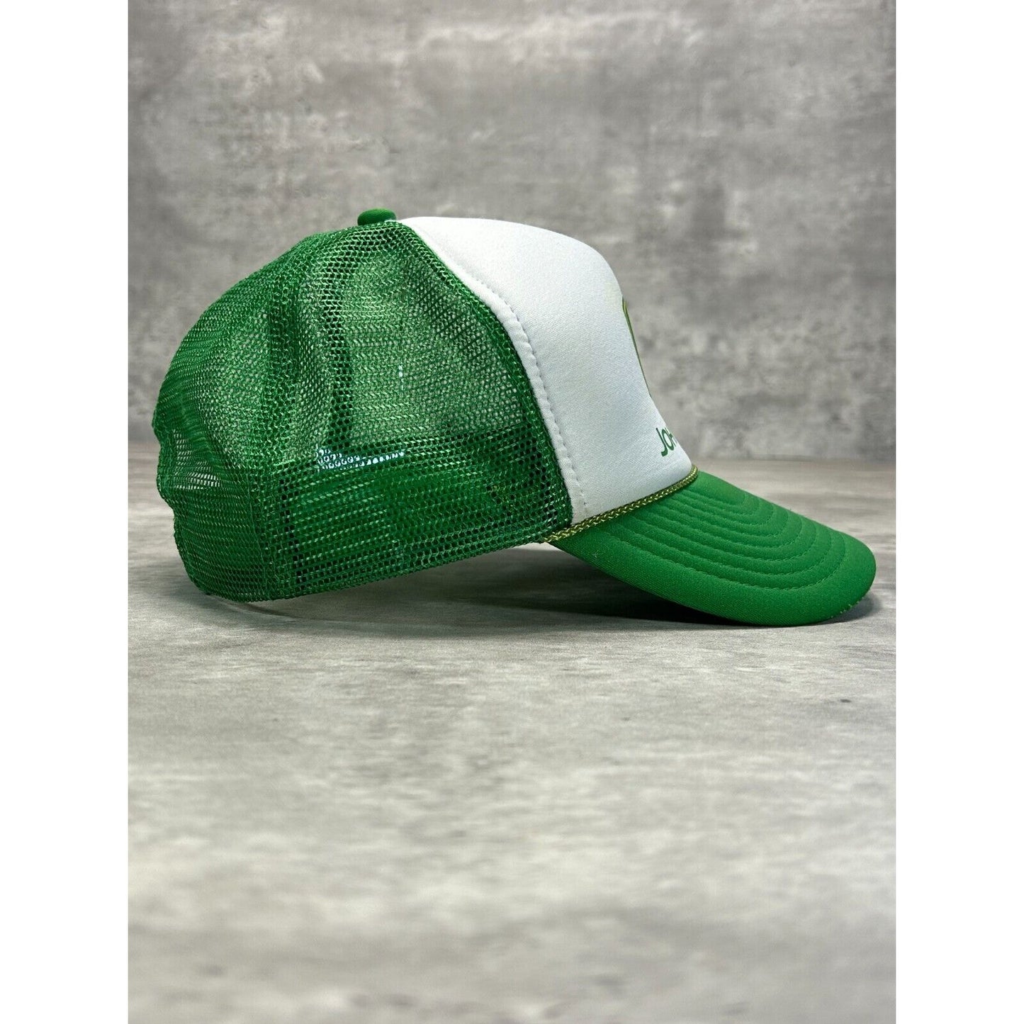Vintage 90s John Deere Graphic Logo Trucker Snapback Hat OSFA Green
