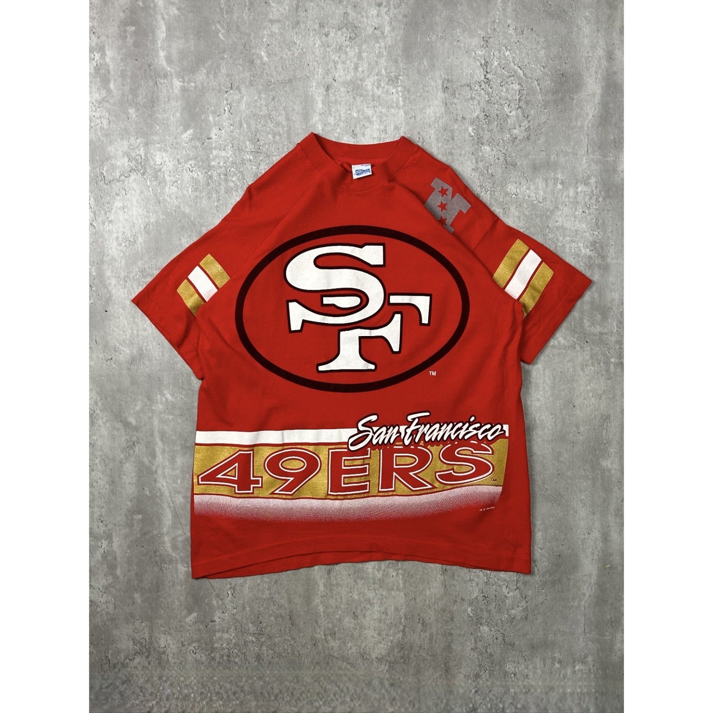 Vintage 1994 San Francisco 49ers NFL All OVer Print Football T-Shirt Size Large