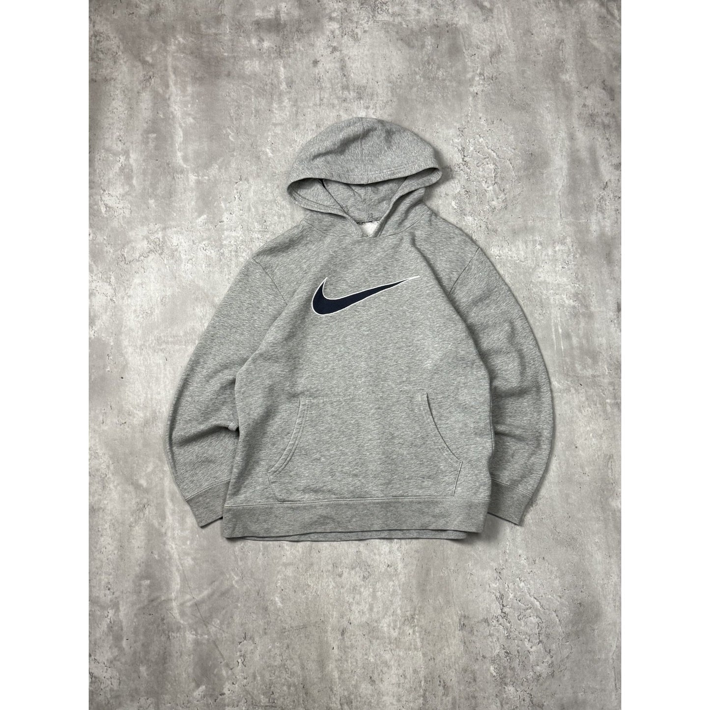 Vintage Nike Embroidered Big Swoosh Pullover Hooded Sweatshirt Size Medium Gray