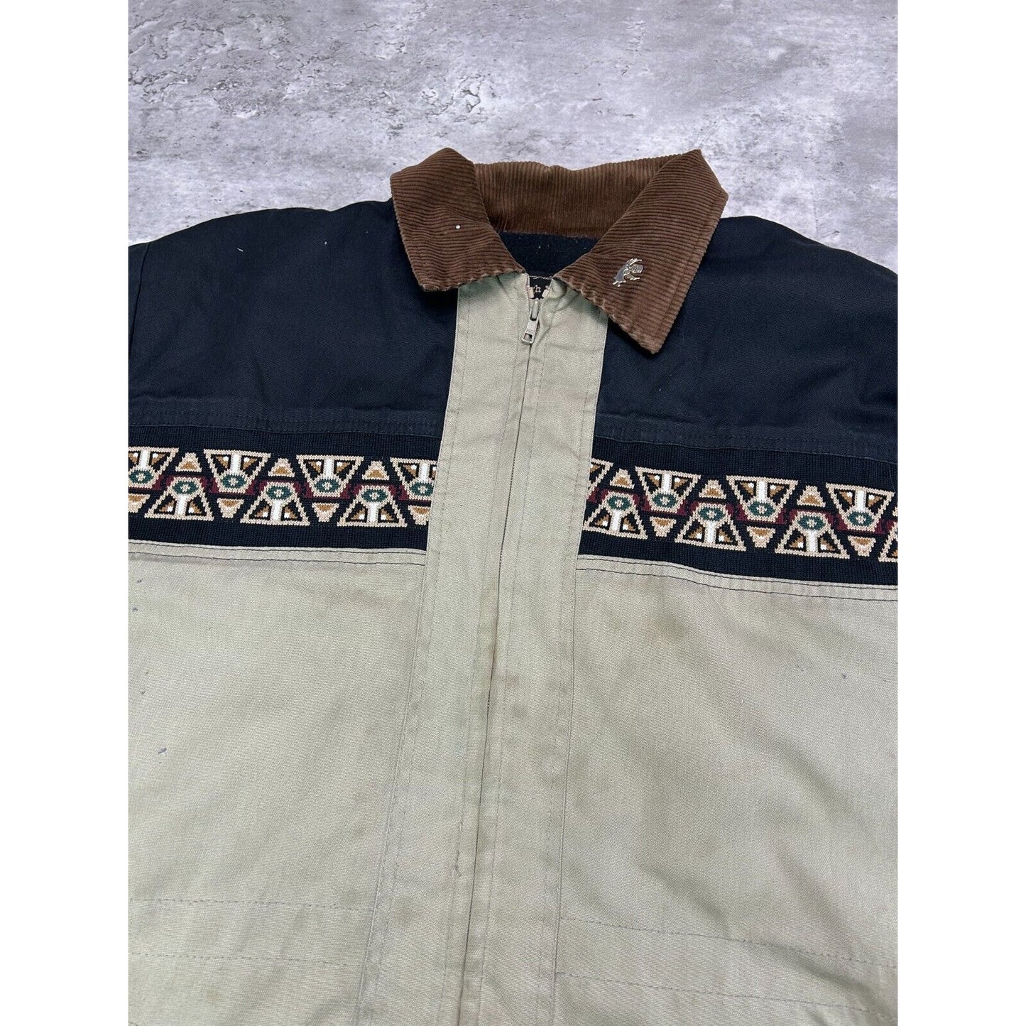Vintage 90s High Noon Quilted Lined Full Zip Aztec Pattern Jacket Size Medium