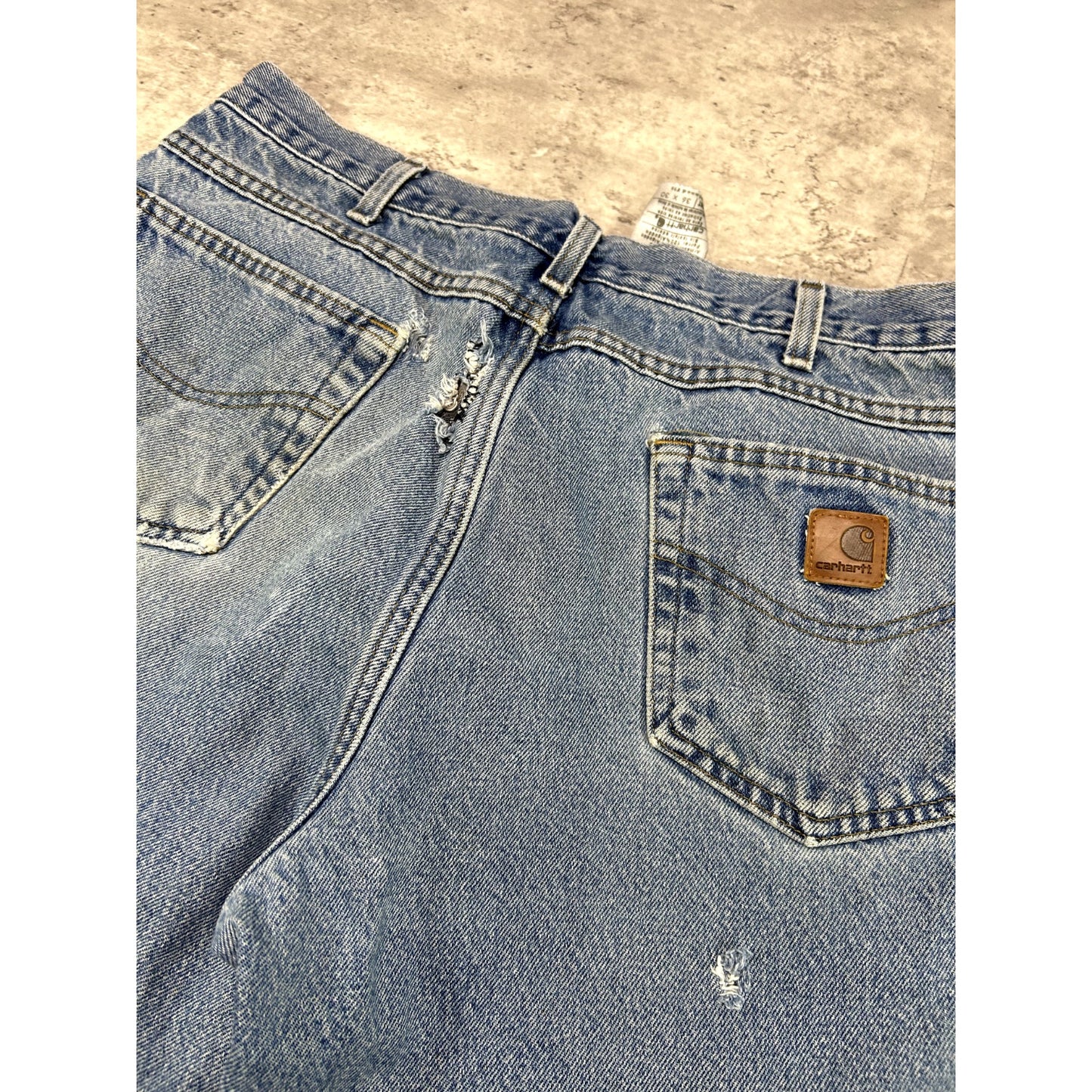 Vintage Carhartt Relaxed Fit Plaid Lined Light Wash Denim Pants Size 34W Blue